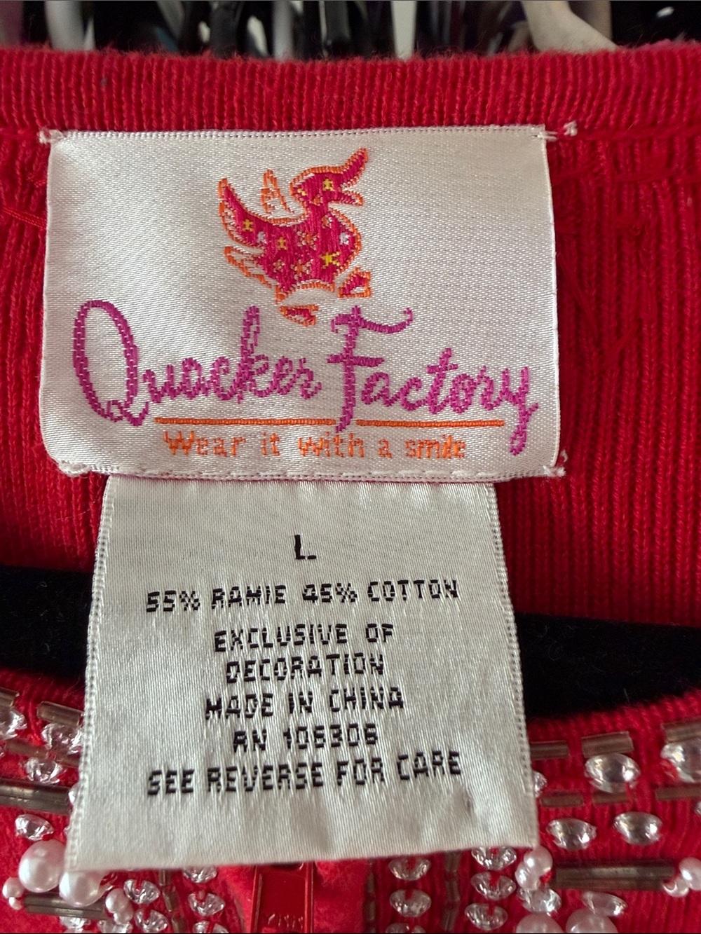 Quacker Factory Red Embellished Knit Pullover with Tassel Zipper pull - Picture 3 of 10